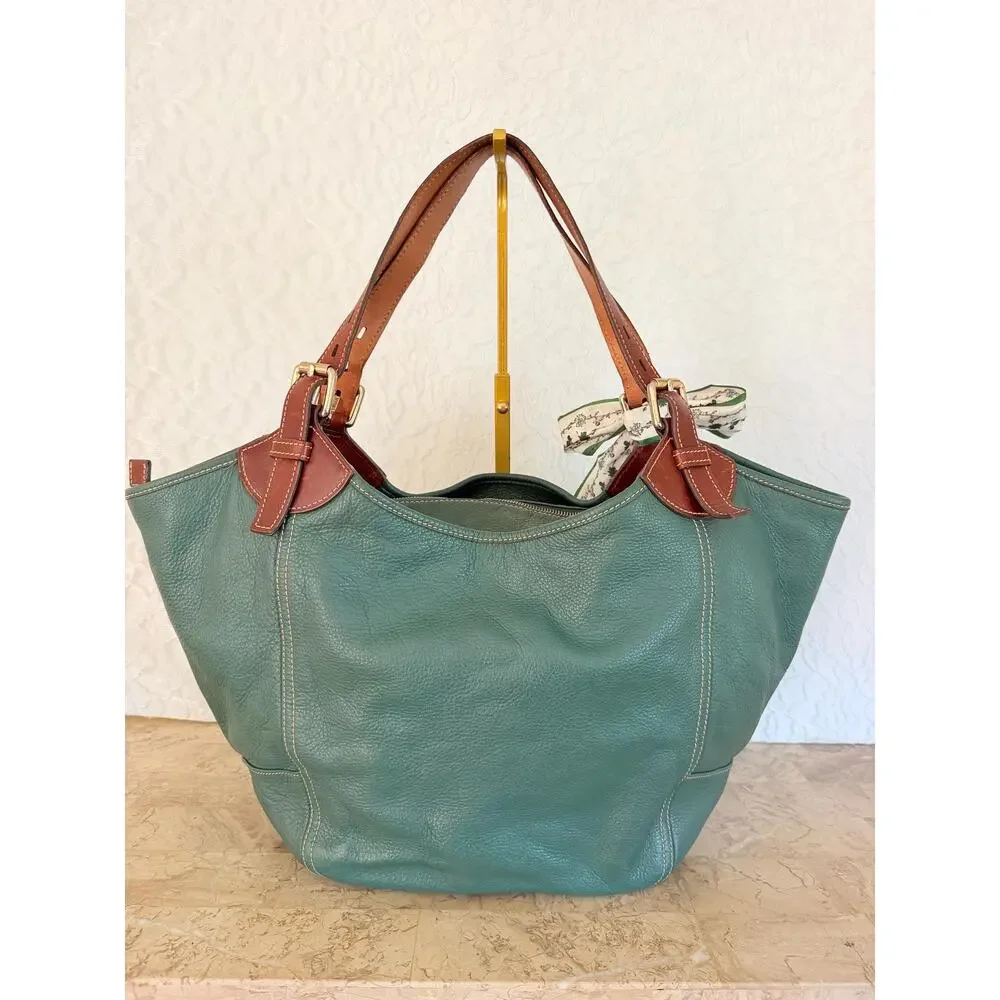 XL Dooney and Bourke Valerie green pebble tote shoulder bag